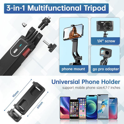 ULANZI MA09 Extendable Phone Tripod, 71" Selfie Stick Phone Vlog Tripod Stand Quadrapod with All in 1 Phone Clip, Travel Tripod Phone Holder with Rechargeable Remote for iPhone Sony Canon GoPro