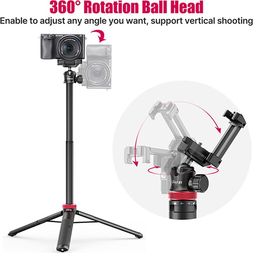 ULANZI MT-44 Extendable Phone Tripod, 44 Selfie Stick with 360° Ball Head, Compatible with iPhone, Sony, Canon, Gopro, Lightweight for Travel, Black
