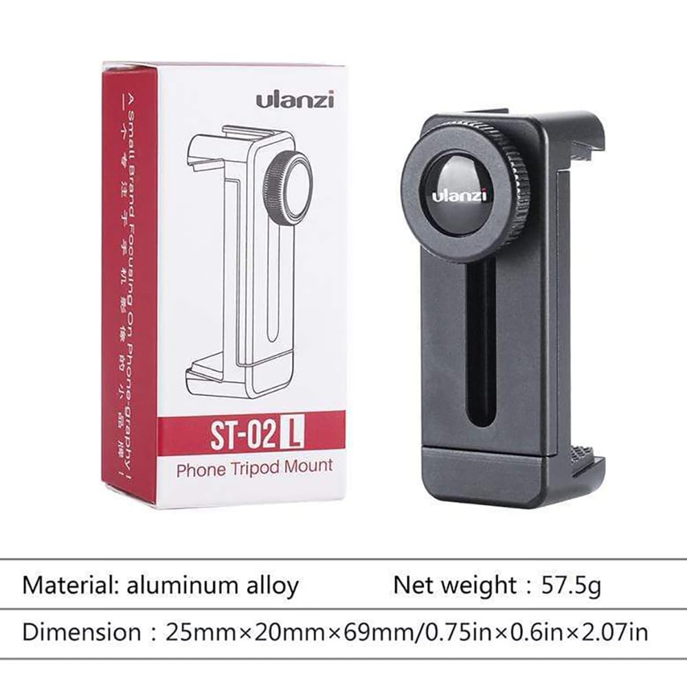 ST-02L Vlog Phone Tripod Mount w Cold Shoe Mount 1/4'' Screw, Aluminum Phone Holder Clamp Adapter Apply for Microphone LED Video Light for iPhone Samsung OnePlus Pro Vlogging Setup