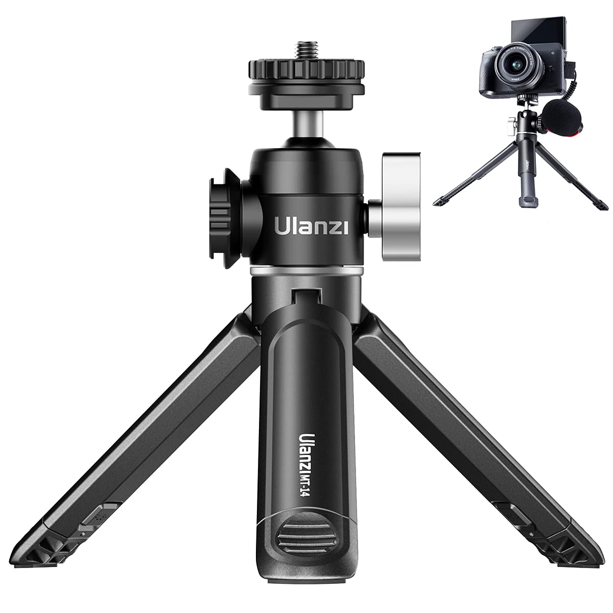 ULANZI Mini Camera Tripod with 360° Ball Head & Cold Shoe, Extendable Small Selfie Stick Tabletop Tripod Stand Handle Grip for Camera iPhone 11 Canon G7X Mark III Sony ZV-1 RX100 VII A6600 Vlogging