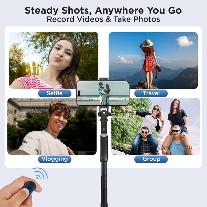 HIFFIN HST-63 Selfie Stick with Tripod Stand – 63 Inches Ultra-Long, Tri-Leg Reinforced Stability, 360° Rotatable Handle, Detachable Bluetooth Remote – Ultimate Gear for Vlogging, Cameras.