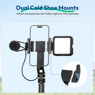 ULANZI TT88 Magnetic Tripod for iPhone 17, 57" Extendable Selfie Stick w Remote, 2-in-1 Phone Clip & Dual Cold Shoe Mounts-Lightweight Phone Tripod Stand for Vlogging, Travel, Video Recording, Black