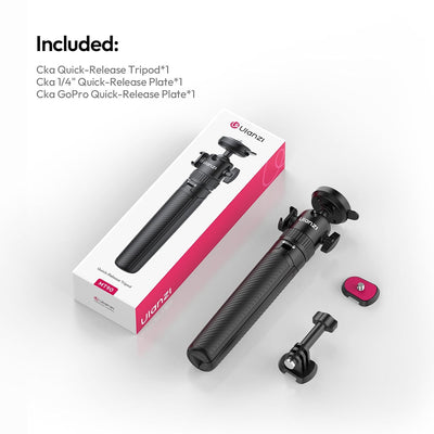 ULANZI MT90 Action Camera Tripod Stand Vlog Handle Grip with Quick Release, Ball Head & Cold Shoe, Camera Desktop Tripod for Action Cameras & Small Cameras