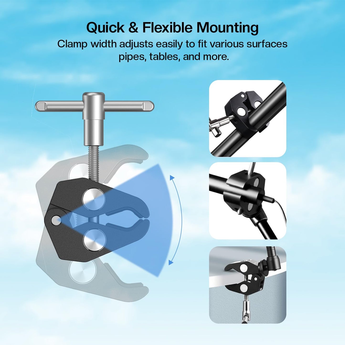 Hiffin 11"/28cm Adjustable Magic Arm with Super Clamp, 1/4" & 3/8" Threads, 1/4" Screws for Flash/LED Light/Microphone/Monitor, Compatible with All Camera Cage, Max Load: 4.4lb/2kg