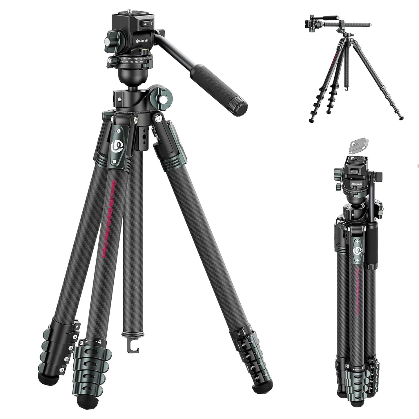 Ulanzi JJ06 Professional Camera Tripod Stand with Dual 360° Fluid Head, Dual Center Column, Ball Head, Quick Release Plate, Compatible with Arca for DSLR, Video