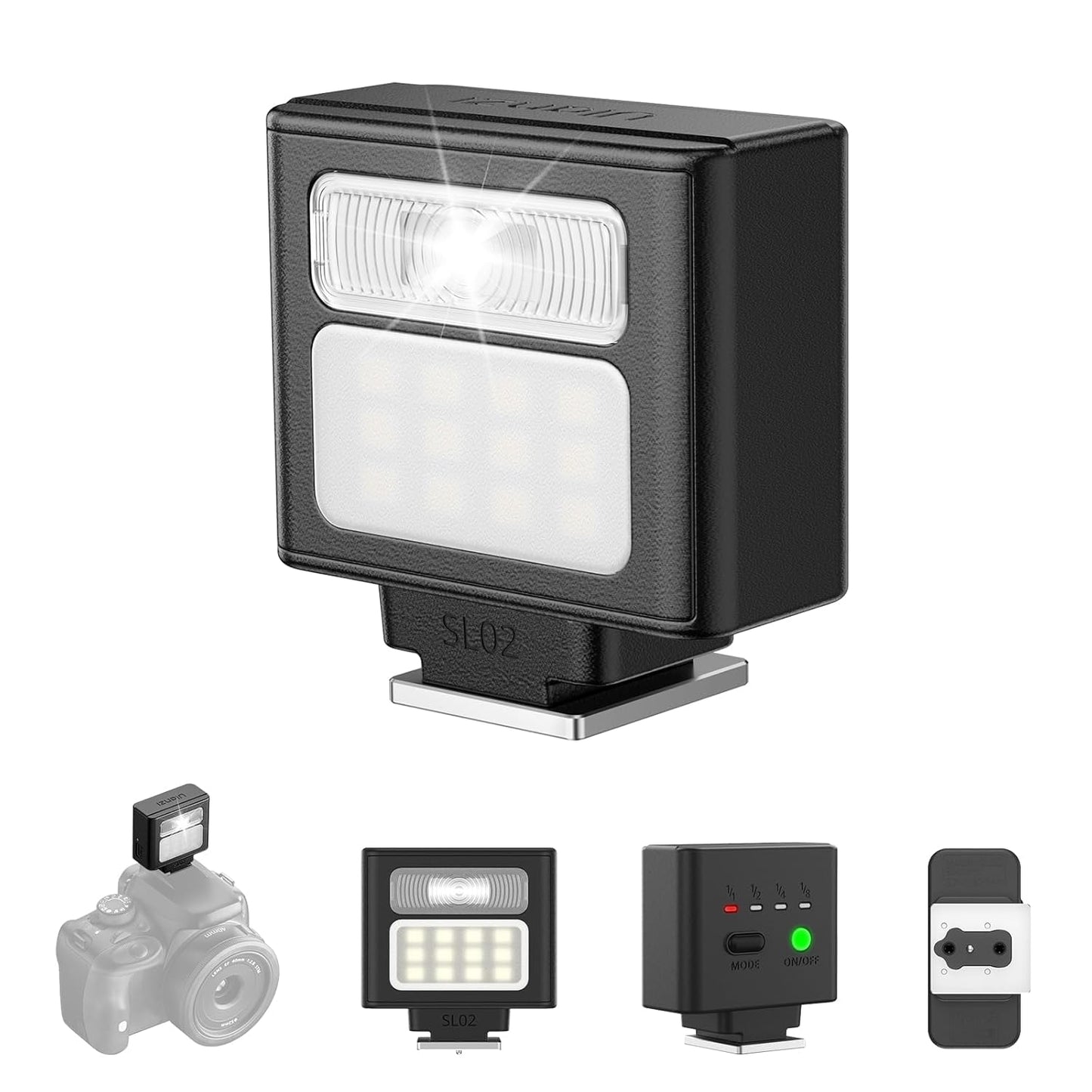 ULANZI SL02 Mini Flash Speedlite with Video Light, GN8 6500K Camera Mini Flashlight for Canon Fuji Sony Nikon and Othe SLR Digital Cameras, 4 Power Levels Camera Flash Speedlight NOT Fit Sony ZV -1F