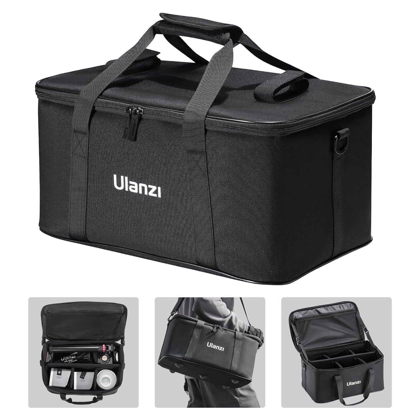 ULANZI Carrying Bag with Movable Foam Padded for Studio Light, Light Stands, Mini Softboxes, Durable Oxford Cloth Transit Bag Travel Case with Shoulder Strap & Handle, 17.13'' x 10.83'' x 8.27'',OM-01