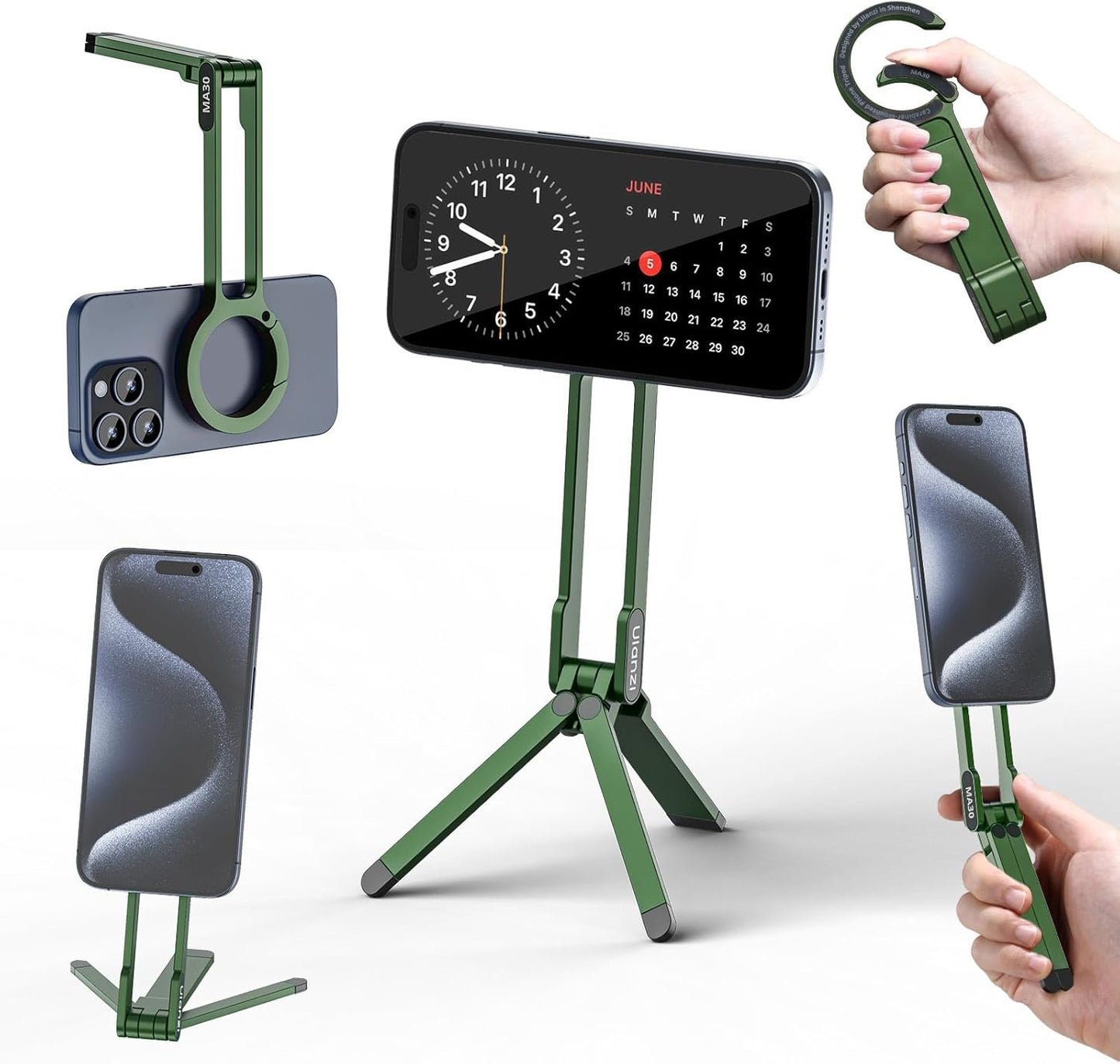 ULANZI MA30 Magnetic Phone Tripod Stand for iPhone - Aluminium Maglock Smartphone Mini Tripod Pocket Cell Phone Stand Strong Magnet Quick Mount Compatible with iPhone 17 16 15 14 13 12 Series, Black