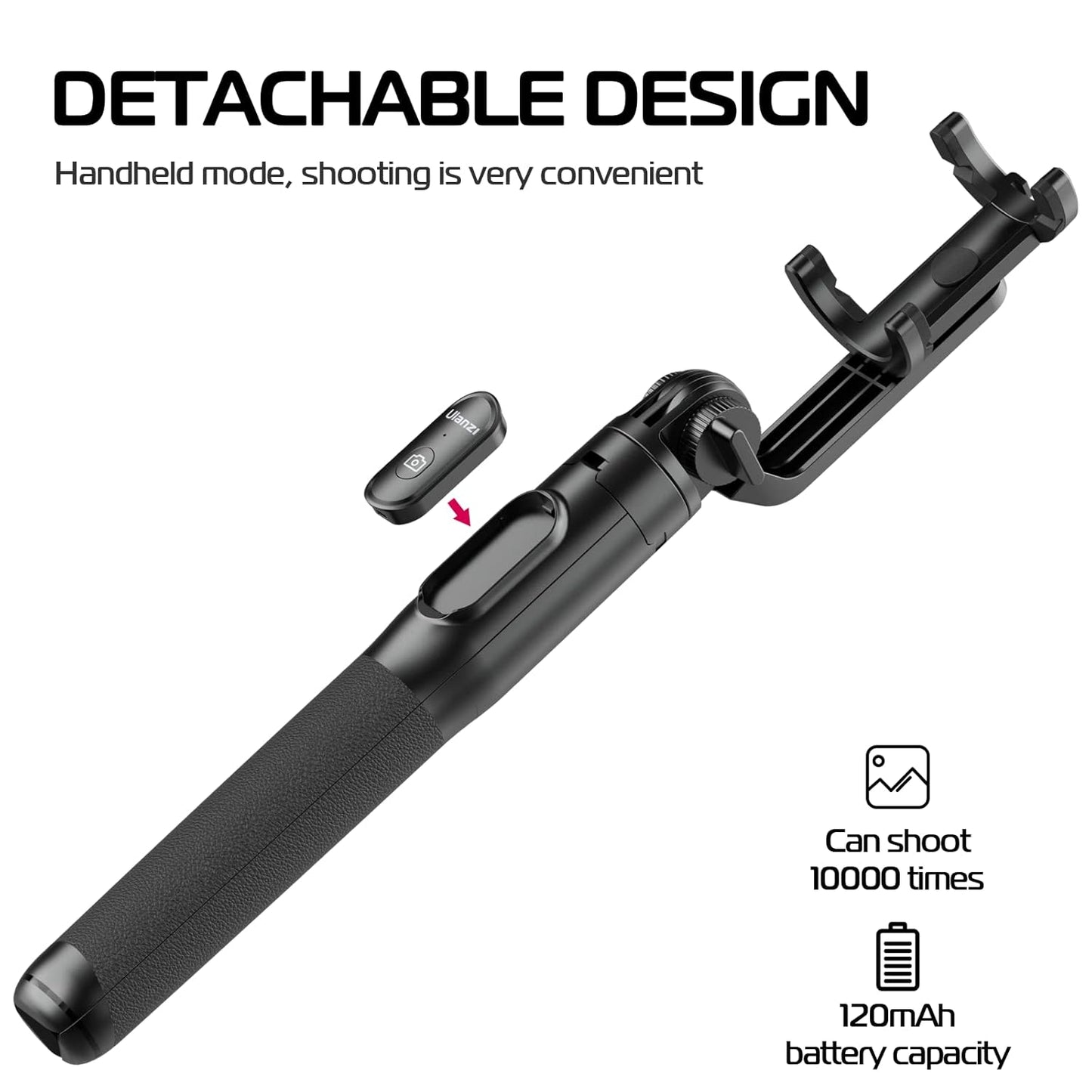 ULANZI SK-03 1.6 Meter Selfie Stick 3 in 1 Stable Selfie Tripod Stand for Smartphone, Extendable Phone Tripod with Detachable Remote, Compatible with Smartphones, Camera, Action Cameras