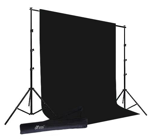 HIFFIN® Photography Accessories Backdrop Photo Light Studio Muslin Background Stand Backdrop Support System Kit (Stand with Curtain, Black)