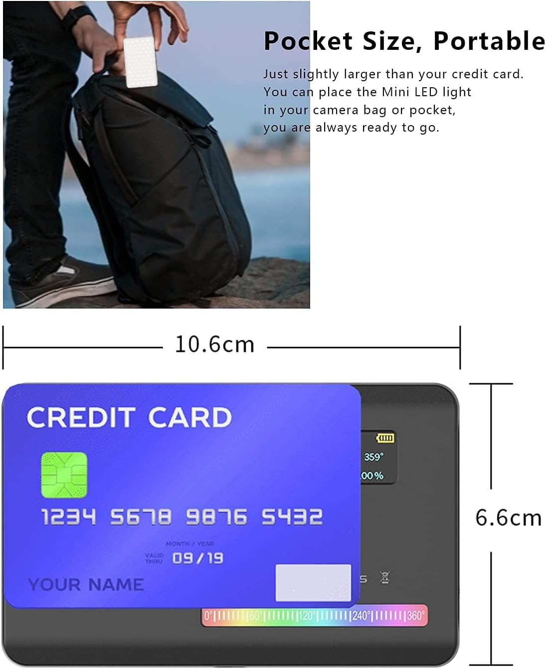 ULANZI VL120 RGB Video Light, Pocket LED On-Camera Light, Built-in 3100mAh Rechargeable Battery, 360 Full Color 20 Light Effects, CRI?95 2500-9000K, Black, (2495)