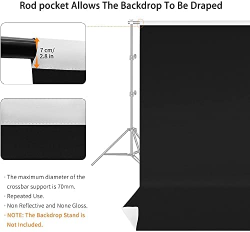 Hiffin White Black Screen Backdrop 8x12 ft, 2-in-1 Reversible Photography Backdrop Background, Chromakey Black Screen White Backdrop for Photoshoot Televison Zoom Live Streaming Black & White