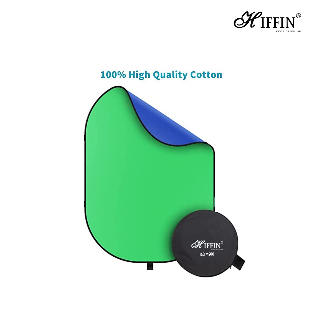 HIFFIN 2-in-1 Green|Blue 150CM X 200CM Photo Video Studio Collapsible Background Panel, Full Cotton Photography Background with Carrying Case (Green/Blue)