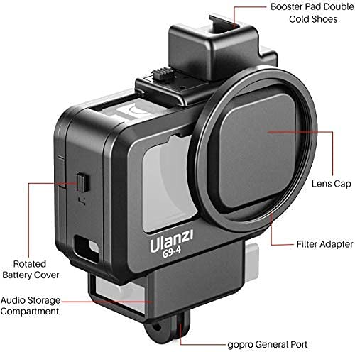 HIFFIN Helmet Chin Strap Mount Housing Cage for Go pro 9,10 Ulazi G9-4 Cold Shoe Mount Compatible with Tripod Selfie Stick