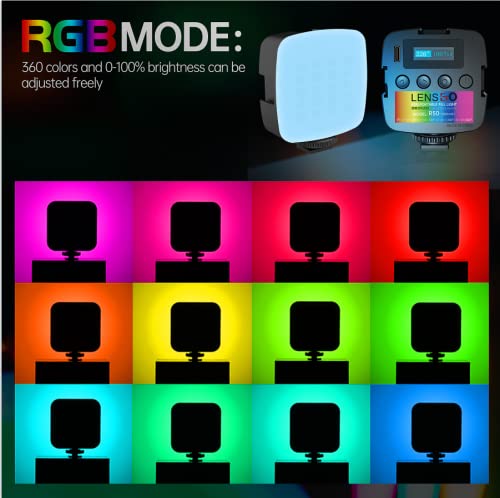 LENSGO R50 RGB Video Lights, Portable LED on Camera Light 360°Full Color for RGB Photography Lighting with 3 Cold Shoe, 2000mAh Rechargeable CRI 2500-9000K Dimmable LED Panel Lamp (Black)
