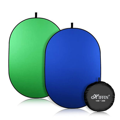 HIFFIN 2-in-1 Green|Blue 150CM X 200CM Photo Video Studio Collapsible Background Panel, Full Cotton Photography Background with Carrying Case (Green/Blue)