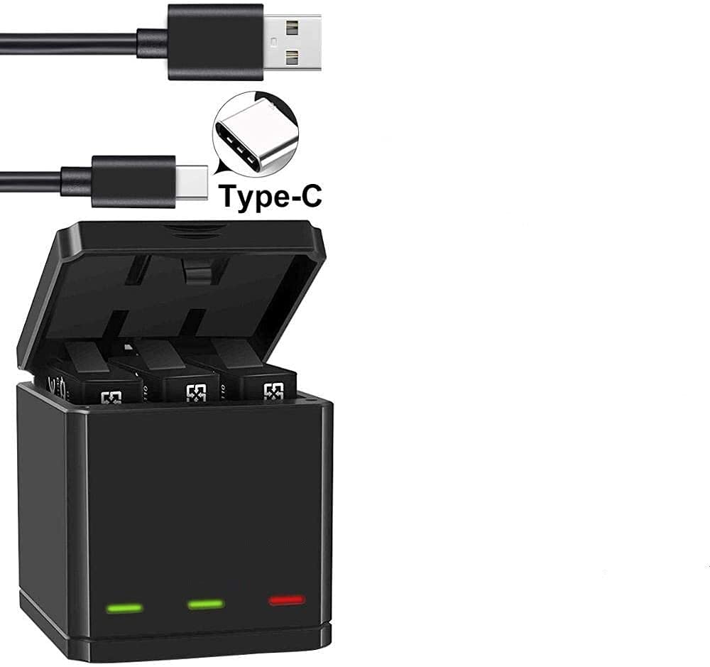 HIFFIN 3 Channel GP-FXD-901 Battery Charger Compatible with Go Pro Hero 11 10 9 Black Action Camera with USB Cable Hero 9 10 11 Black Accessories