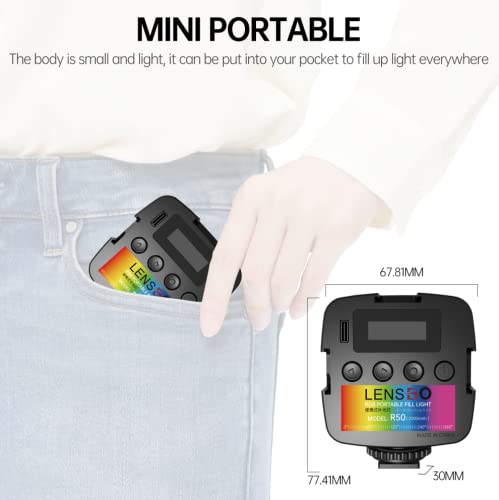 LENSGO R50 RGB Video Lights, Portable LED on Camera Light 360°Full Color for RGB Photography Lighting with 3 Cold Shoe, 2000mAh Rechargeable CRI 2500-9000K Dimmable LED Panel Lamp (Black)