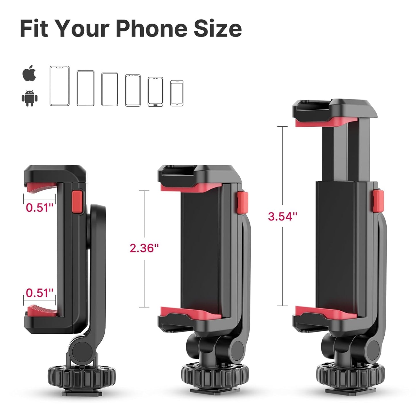 ULANZI Phone Tripod Mount ST-06S, Universal Smartphone Mount Adapter with 2 Cold Shoe, 360° Rotates and Adjustable Cell Phone Clip Clamp Holder, Compatible with iPhone, Samsung Galaxy and All Phones