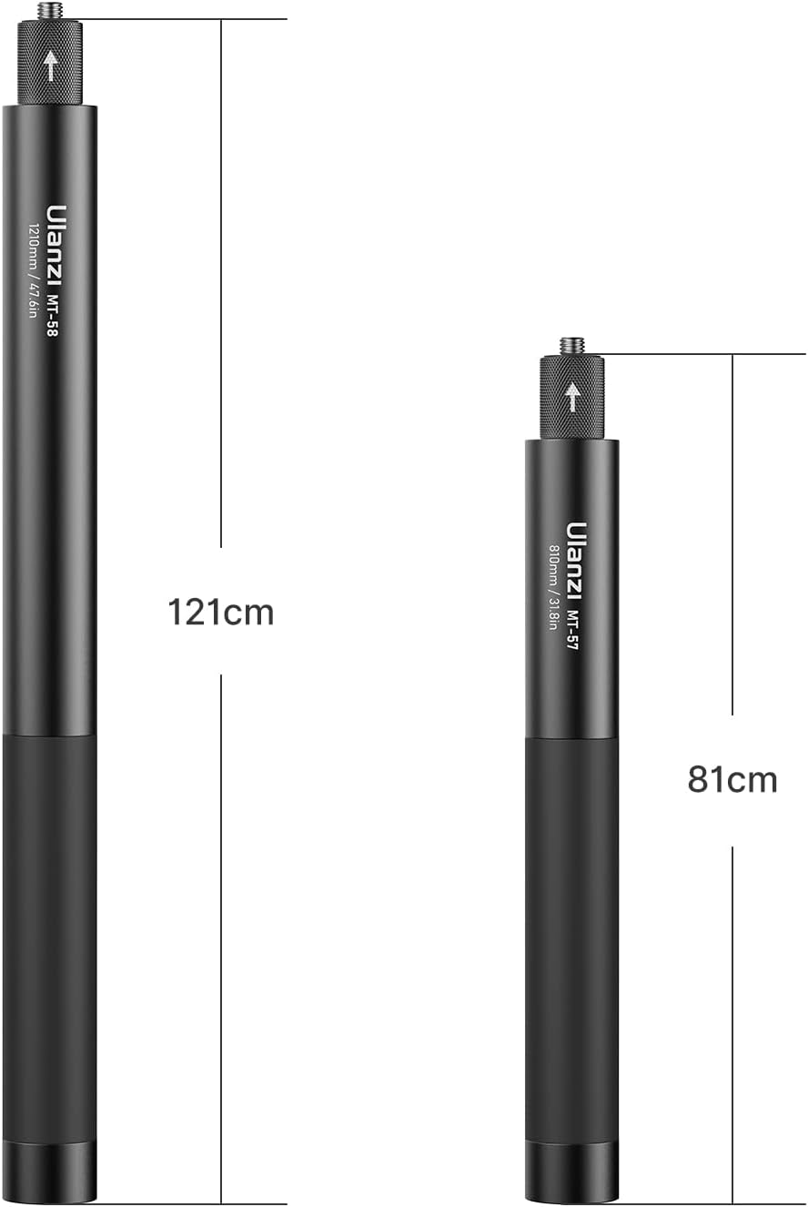 Ulanzi MT-58 Extendable Selfie Stick with 1/4'' Threaded for Action Cameras, Smartphones, Lightweight and Portable for Vlogging, Traveling, Hiking, etc. (4')…