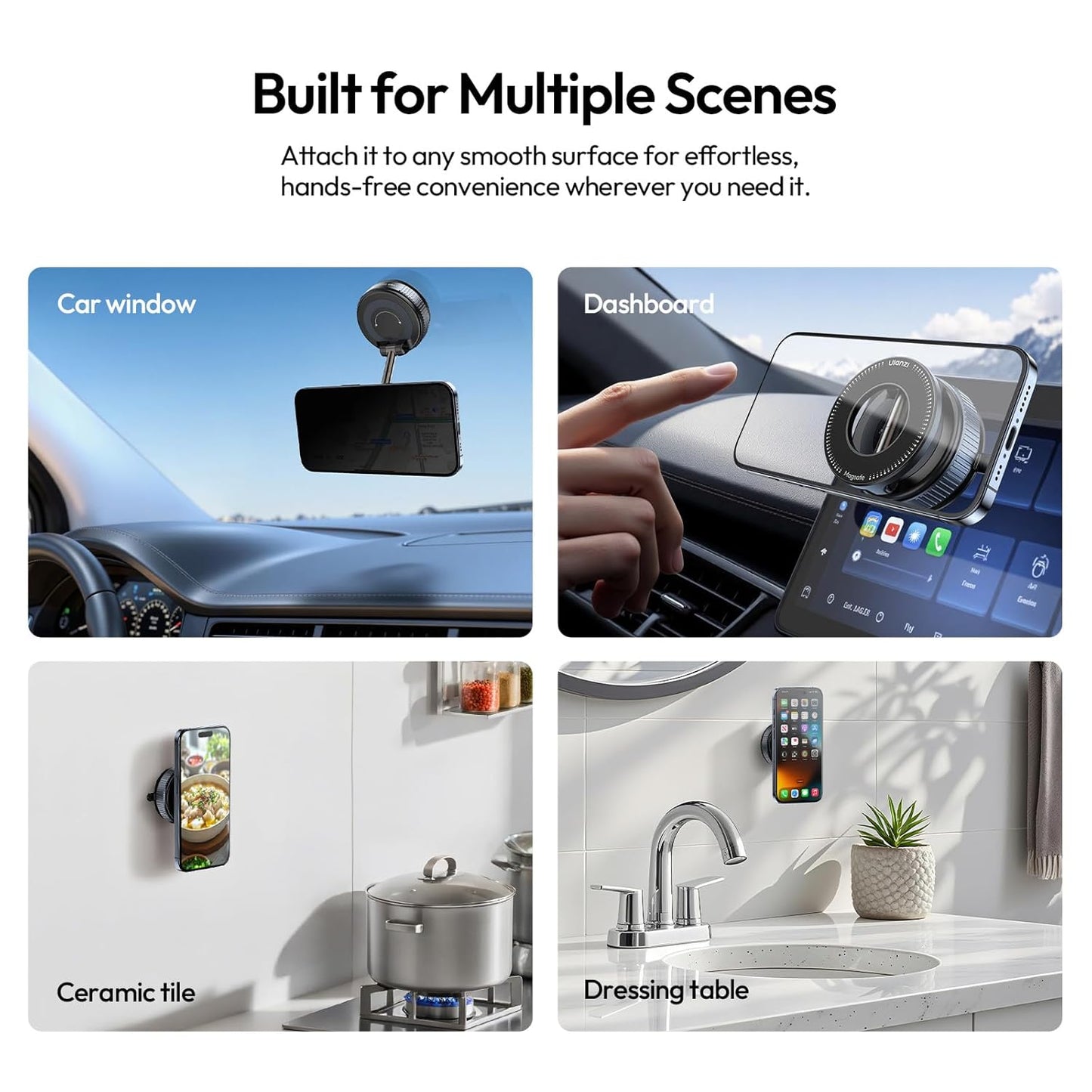 ULANZI SK-25 Car Phone Holder for Magsafe, Vacuum Suction Cup Magnetic Phone Mount, 360° Adjustable MagMount for Car/Ceramic Tile/Gym/Mirror, Load up to 1kg, Magnetic Force ≥14N（Black）