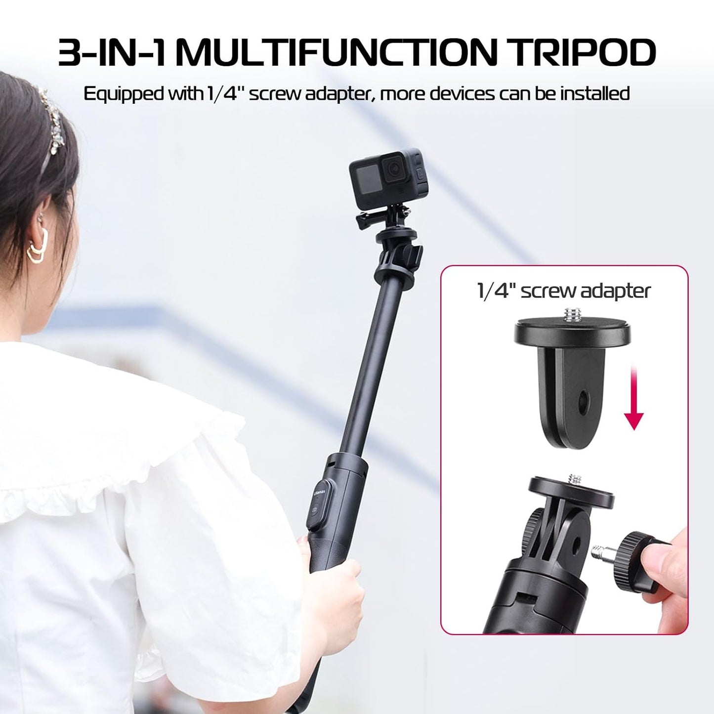 ULANZI SK-03 1.6 Meter Selfie Stick 3 in 1 Stable Selfie Tripod Stand for Smartphone, Extendable Phone Tripod with Detachable Remote, Compatible with Smartphones, Camera, Action Cameras