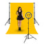 HIFFIN Yellow Screen Backdrop with Stand, 8ft x 12ft Wide Backdrop with 9ft x 10ft Wide 12 Inch Ring Light, 2 Mobiles Clip Option & 7ft Stand Adjustable Background Support System Kit