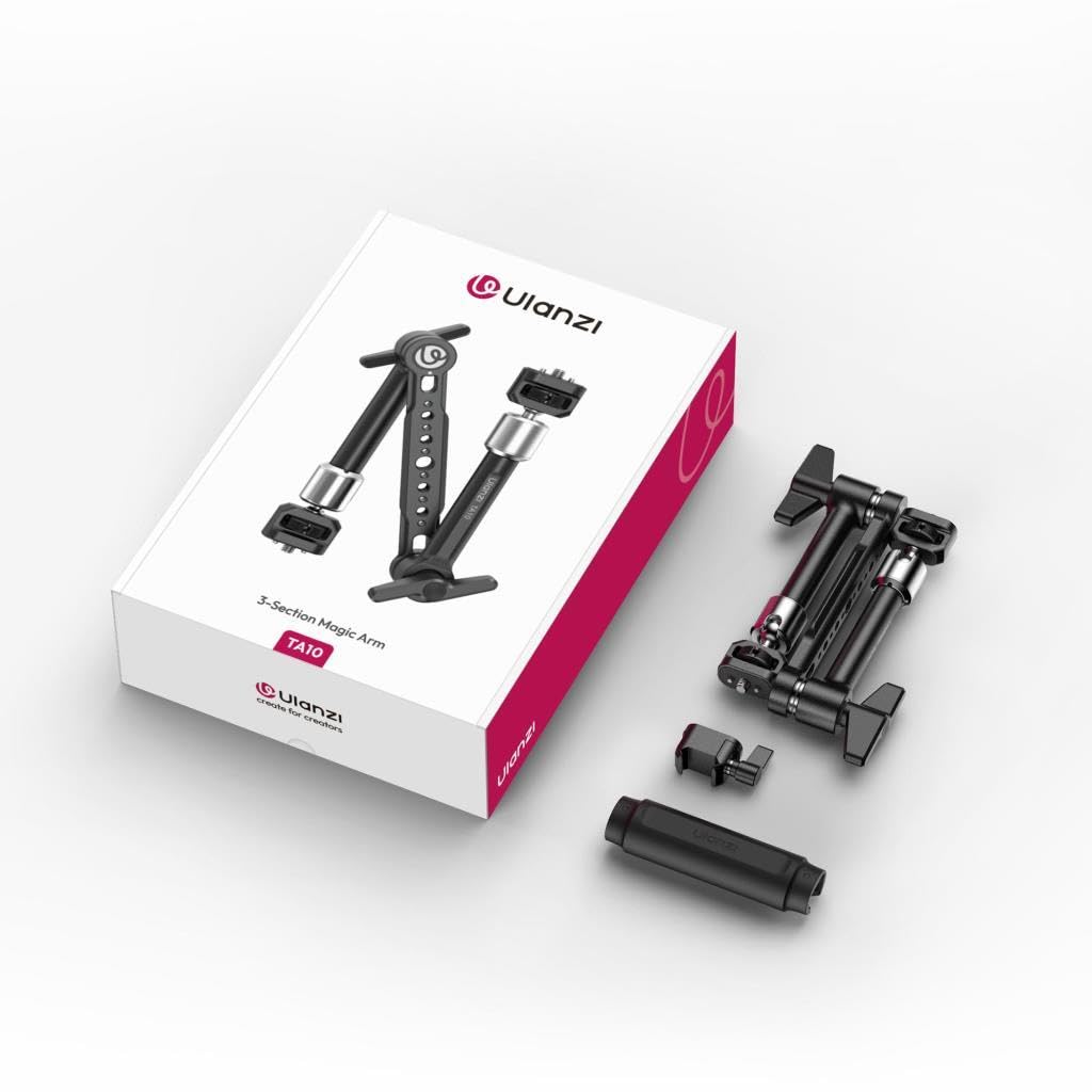 ULANZI TA10 3-Section Magic Articulating Arm with Super Clamp, 360° Adjustable Aluminum Mount with 1/4"-20 Screw for Camera Monitor, LED Light, Microphone, Phone Rig & DSLR Accessories