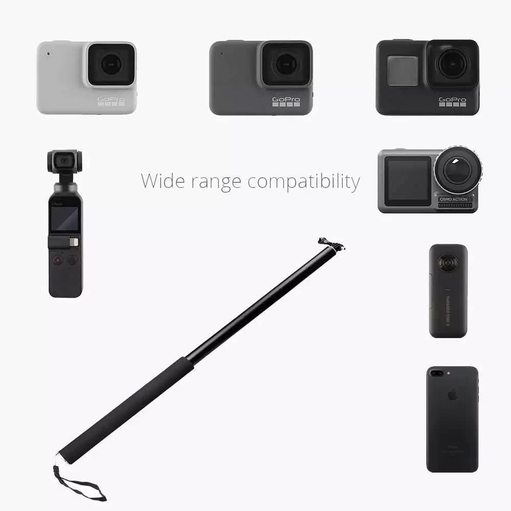 HIFFIN 118"/3 Meters Ultra Long Selfie Stick for Go Pro Max Hero 9 8 7 6 5 4 3+, Insta 360 One R One X, DJI Osmo Action, Extendable at 6 Lengths Carbon Fiber Lightweight Pole Monopod…