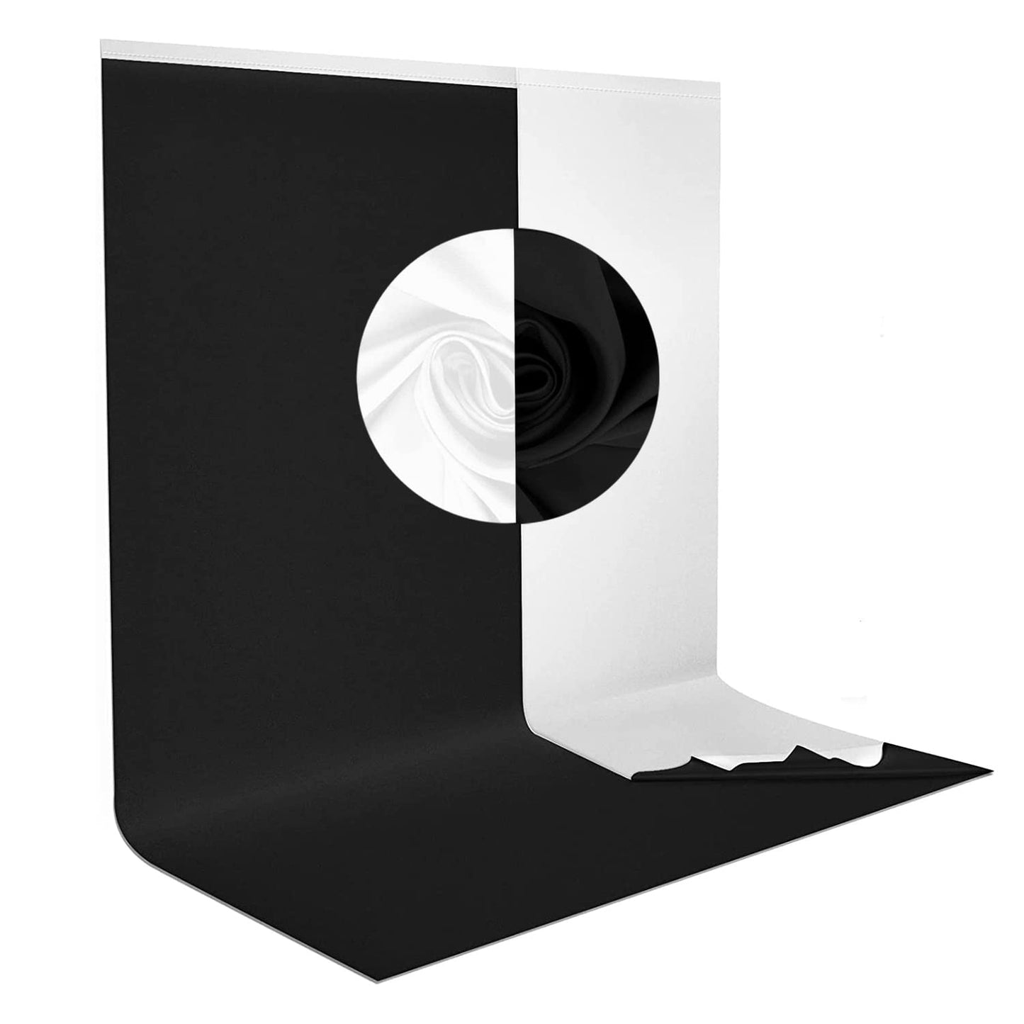 Hiffin White Black Screen Backdrop 8x12 ft, 2-in-1 Reversible Photography Backdrop Background, Chromakey Black Screen White Backdrop for Photoshoot Televison Zoom Live Streaming Black & White