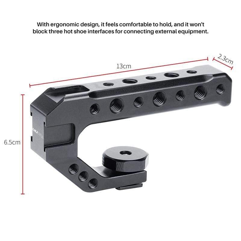 UURig R008 Camera/DSLR Top Handle ARRI Hole Connection Grip for Sony A6400 6300 Camera Cage Metal Low Angle Shots 4 Cold Shoe Mount Microphone 15MM NATO Rail Rod Clamp Tube Hole, Video Film Making