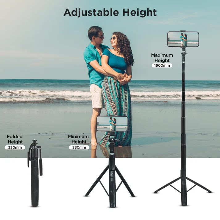 HIFFIN HST-63 Selfie Stick with Tripod Stand – 63 Inches Ultra-Long, Tri-Leg Reinforced Stability, 360° Rotatable Handle, Detachable Bluetooth Remote – Ultimate Gear for Vlogging, Cameras.