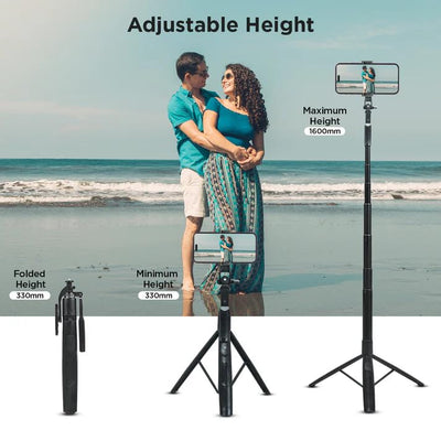 HIFFIN HST-63 Selfie Stick with Tripod Stand – 63 Inches Ultra-Long, Tri-Leg Reinforced Stability, 360° Rotatable Handle, Detachable Bluetooth Remote – Ultimate Gear for Vlogging, Cameras.