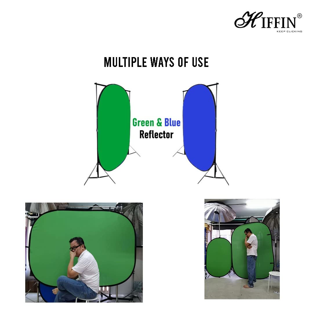 HIFFIN 2-in-1 Green|Blue 150CM X 200CM Photo Video Studio Collapsible Background Panel, Full Cotton Photography Background with Carrying Case (Green/Blue)
