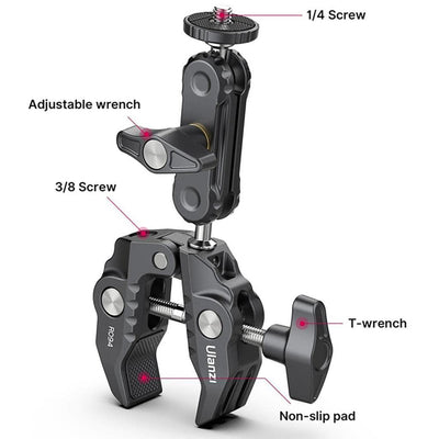 ULANZI UURig R094 Smart Super Clamp Multi-Functional Camera C Clamp Mobile Clamp for Video Shooting Action Cam Selfie Live Streaming