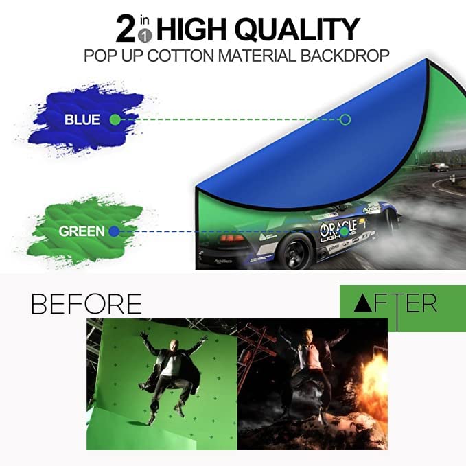 HIFFIN 2-in-1 Green|Blue 150CM X 200CM Photo Video Studio Collapsible Background Panel, Full Cotton Photography Background with Carrying Case (Green/Blue)