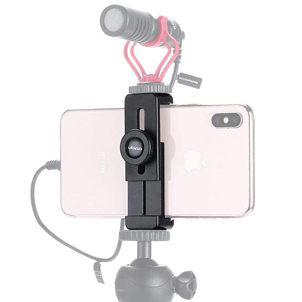ST-02L Vlog Phone Tripod Mount w Cold Shoe Mount 1/4'' Screw, Aluminum Phone Holder Clamp Adapter Apply for Microphone LED Video Light for iPhone Samsung OnePlus Pro Vlogging Setup