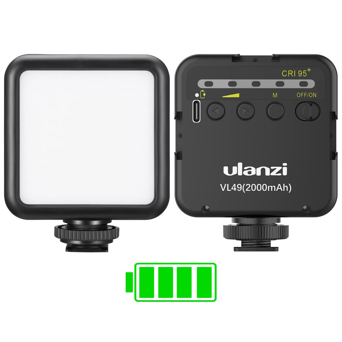 ULANZI VL49 2000mAh LED Video Light 3 Cold Shoe Mounts, Soft Light Panel for DJI OSMO Mobile 3 Pocket Zhiyun Smooth 4 Sony RX100 VIICanon G7X Mark III A6400 6600 GoPro 8 7 6 5 Vlog, Black