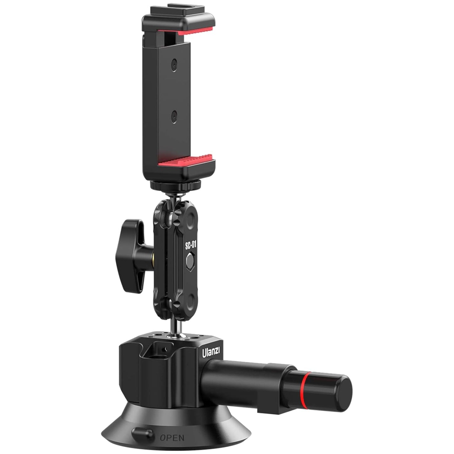 ULANZI SC-01 Suction Mount 3" for Vlogging Action Camera Car Mount w Smartphone Clamp for iPhone 14 13 Pro Max, 1/4" Magic Arm Adapter Mount Desk Suciton Mount for Car Windshield Window