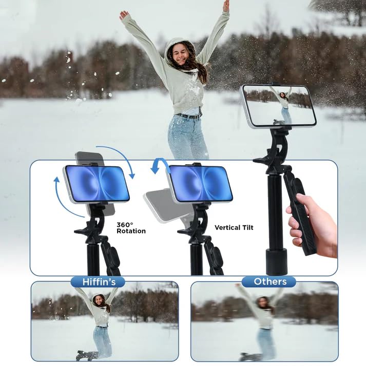 HIFFIN HST-63 Selfie Stick with Tripod Stand – 63 Inches Ultra-Long, Tri-Leg Reinforced Stability, 360° Rotatable Handle, Detachable Bluetooth Remote – Ultimate Gear for Vlogging, Cameras.