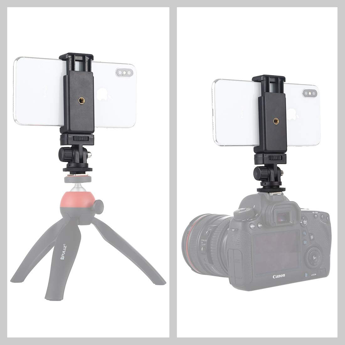 Hiffin Adjustable Angle Pole Swivel Hot Shoe Mount 1/4" Screw Hot Shoe Mount Adapter with Universal Mobile Phone Clip Holder for Mounting Video Camcorder Monitors