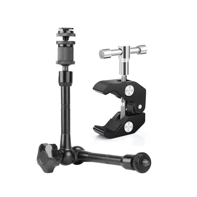 Hiffin 11"/28cm Adjustable Magic Arm with Super Clamp, 1/4" & 3/8" Threads, 1/4" Screws for Flash/LED Light/Microphone/Monitor, Compatible with All Camera Cage, Max Load: 4.4lb/2kg