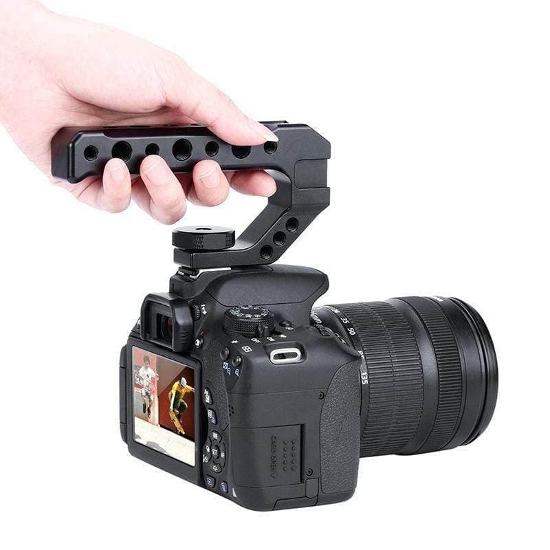 UURig R008 Camera/DSLR Top Handle ARRI Hole Connection Grip for Sony A6400 6300 Camera Cage Metal Low Angle Shots 4 Cold Shoe Mount Microphone 15MM NATO Rail Rod Clamp Tube Hole, Video Film Making