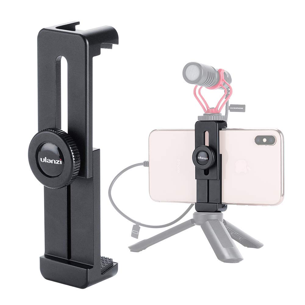 ST-02L Vlog Phone Tripod Mount w Cold Shoe Mount 1/4'' Screw, Aluminum Phone Holder Clamp Adapter Apply for Microphone LED Video Light for iPhone Samsung OnePlus Pro Vlogging Setup