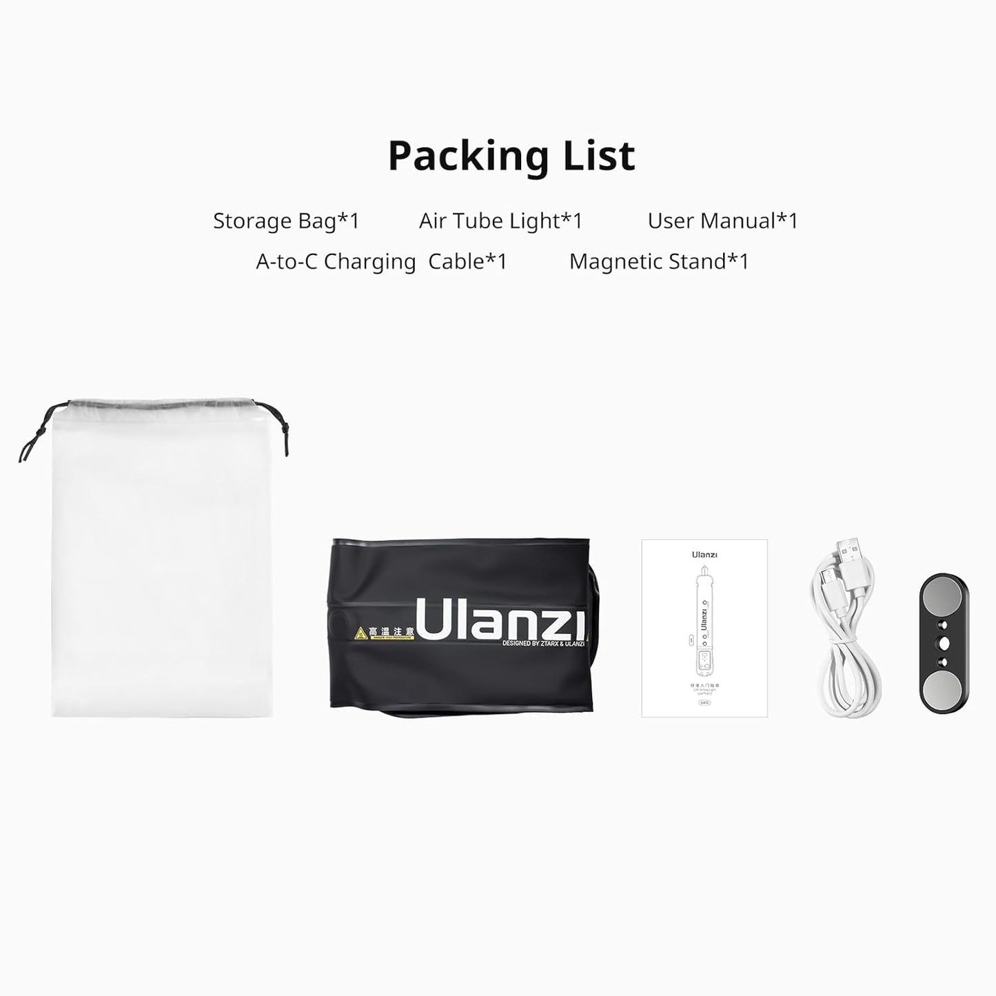 Ulanzi UA12 Bi-Color Inflatable Tube Light, Foldable LED Video Light for Photography, 2700K-6500K, 12W 2500mAh Rechargeable Photography Light Bar 1/4" Mount LED Lighting Wand Stick for Video Shooting