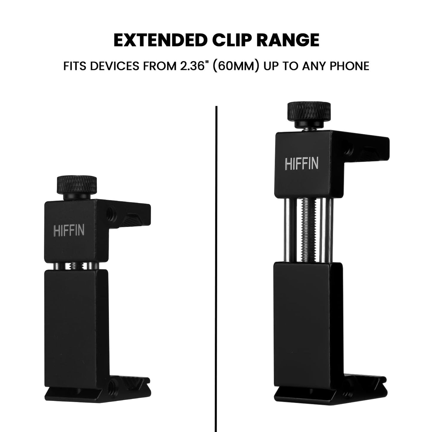 Hiffin HF-05 Aluminium Phone Tripod Mount with Cold Shoe, Adjustable Clamp for Vertical & Horizontal Shooting, Universal 1/4" Screw, Compatible with All Smartphones
