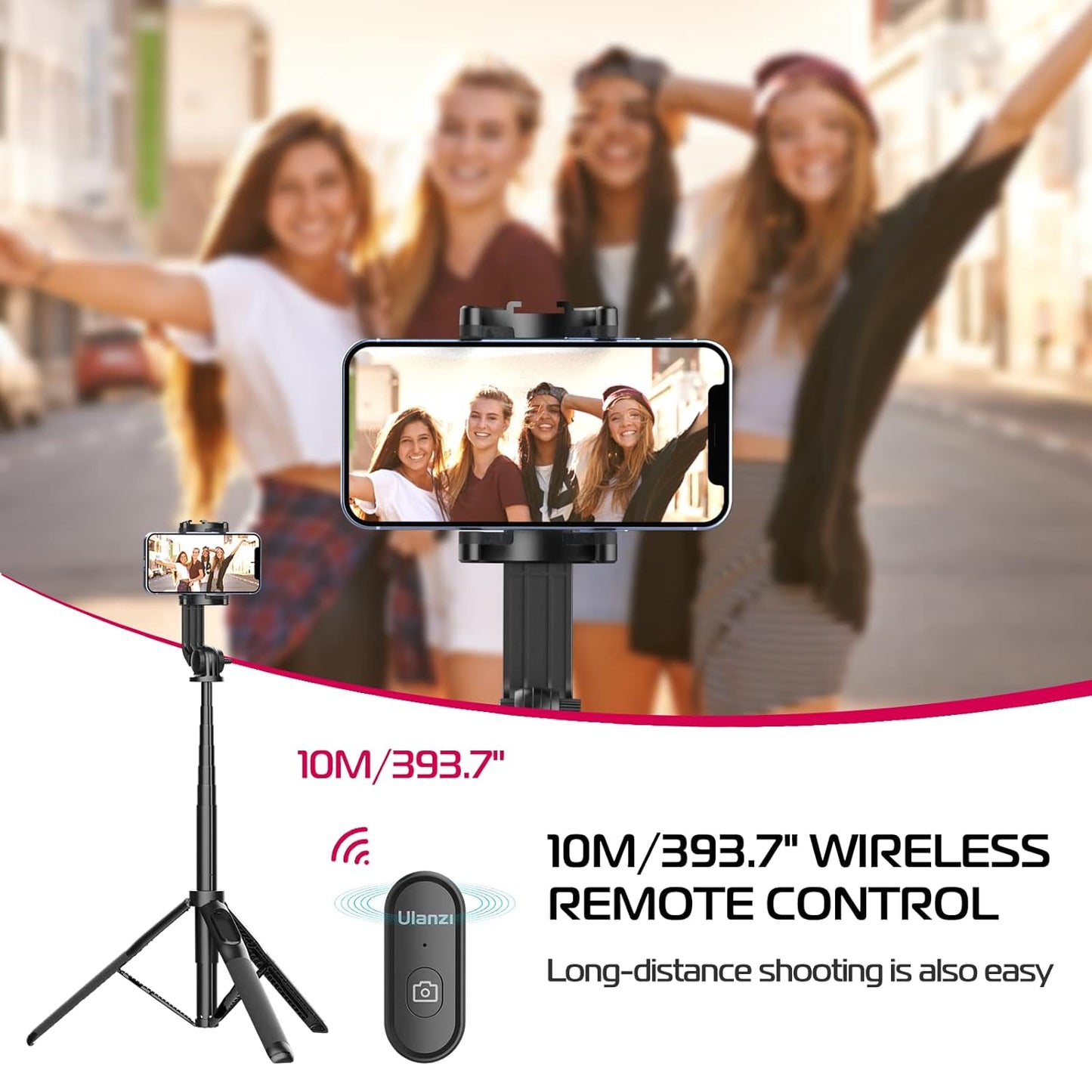 ULANZI SK-03 1.6 Meter Selfie Stick 3 in 1 Stable Selfie Tripod Stand for Smartphone, Extendable Phone Tripod with Detachable Remote, Compatible with Smartphones, Camera, Action Cameras