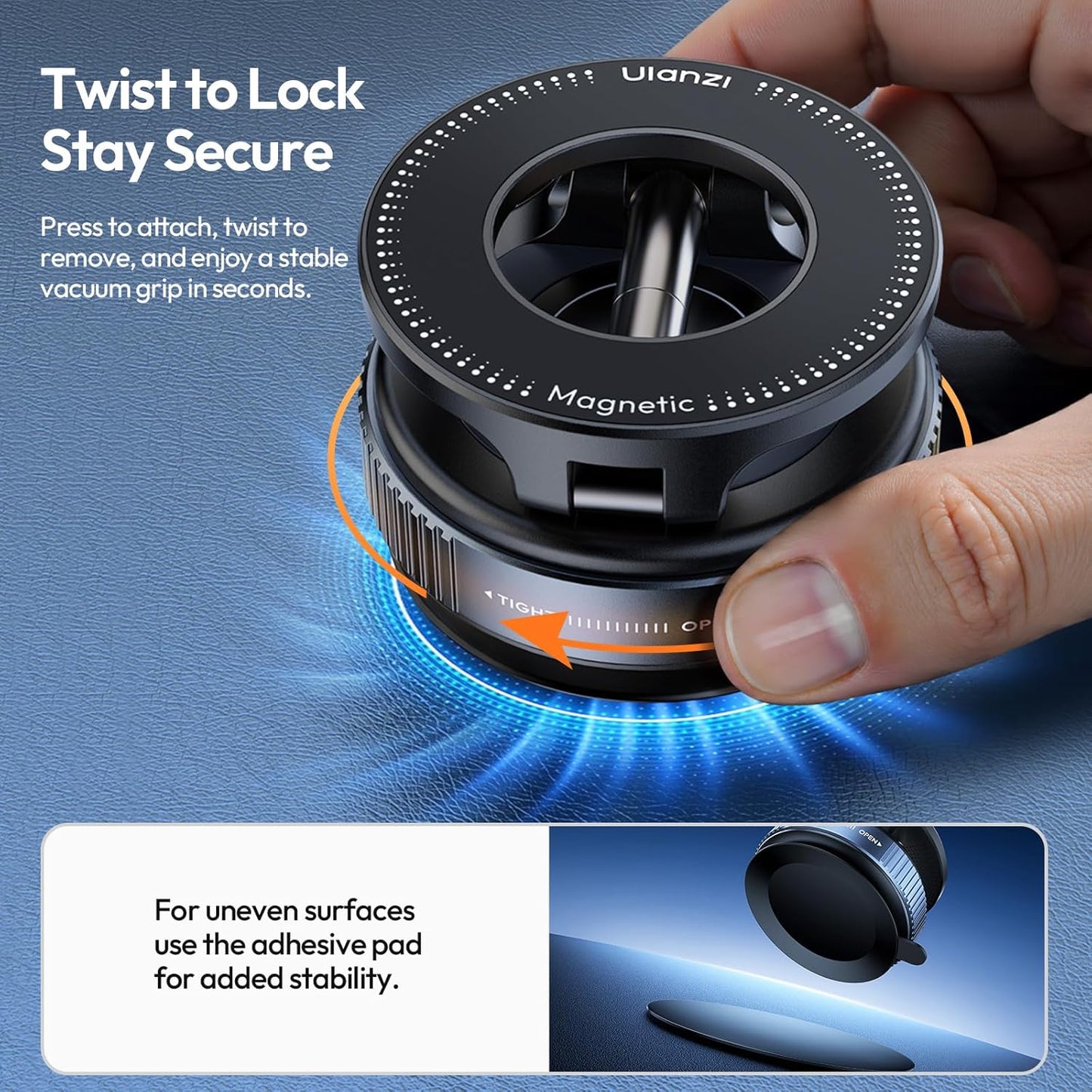 ULANZI SK-25 Car Phone Holder for Magsafe, Vacuum Suction Cup Magnetic Phone Mount, 360° Adjustable MagMount for Car/Ceramic Tile/Gym/Mirror, Load up to 1kg, Magnetic Force ≥14N（Black）