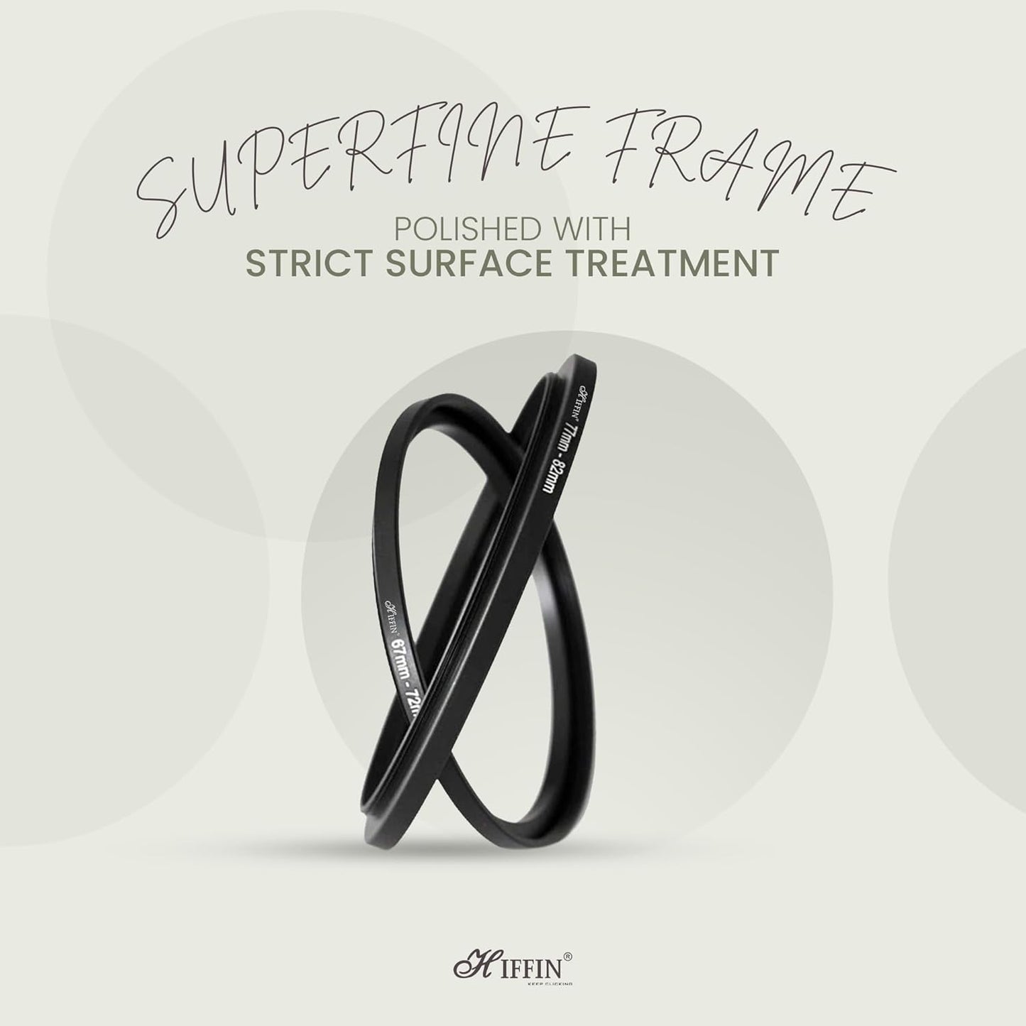 HIFFIN PRO Camera Lens Step Up Filter Adapter Rings, 49-52, 52-55, 55-58, 58-62, 62-67, 67-72, 72-77, 77-82mm Metal Step Up Rings Kit with Anodized Aluminum Threaded Black Frame