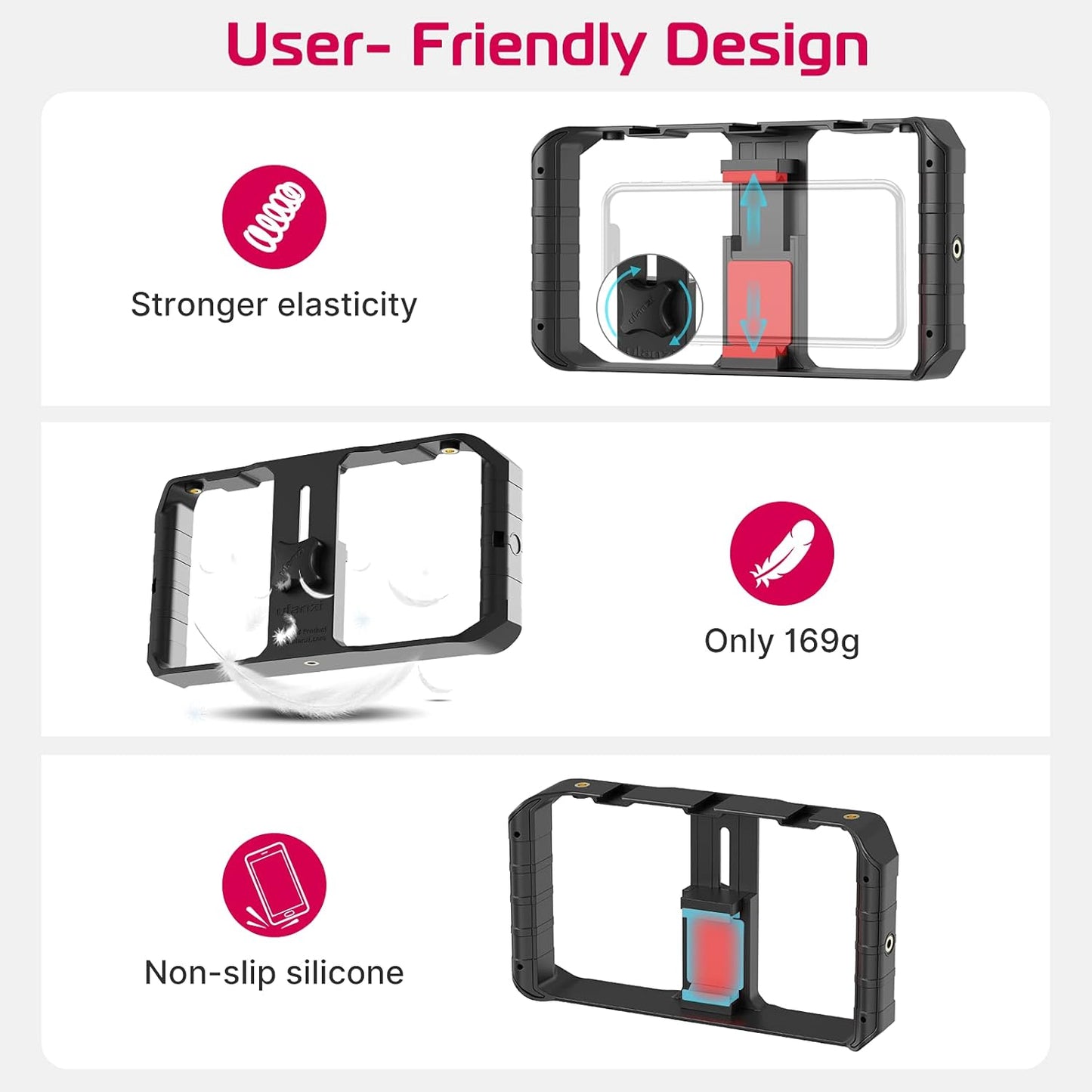 ULANZI U Rig Pro Smartphone Video Rig, Filmmaking Case, Phone Video Stabilizer Grip Tripod Mount for Videomaker Film-Maker Video-Grapher for iPhone Xs Xs Max Xr iPhone X 8 Plus Samsung, Black